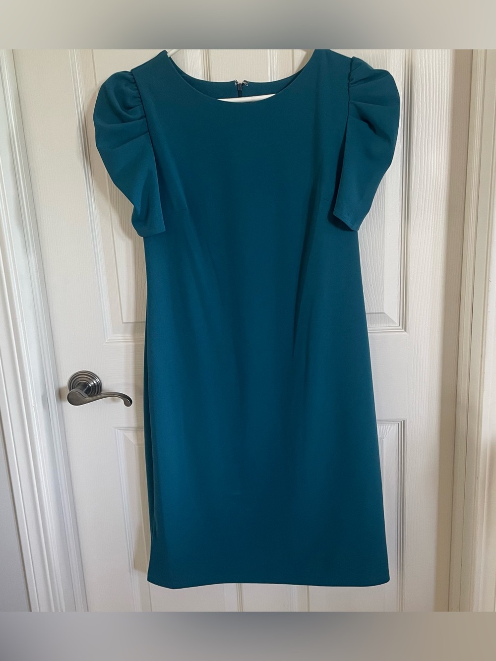 Shelby & Palmer Turquoise Sheath Dress with Puff Sleeves size 16